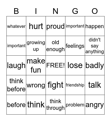 THINK    BEFORE    YOU    TALK Bingo Card