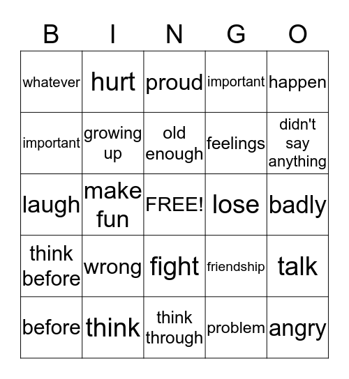 THINK    BEFORE    YOU    TALK Bingo Card