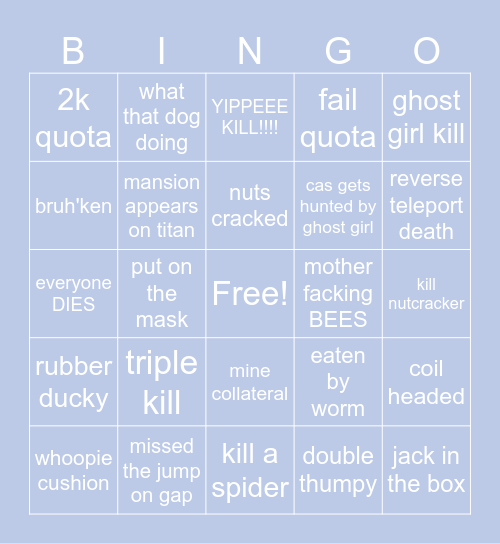 LETHAL BINGO!!! Bingo Card