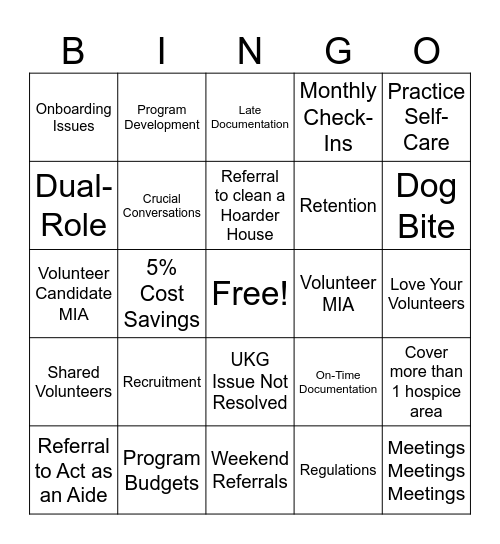 Hospice Volunteer Program Bingo 2 Bingo Card