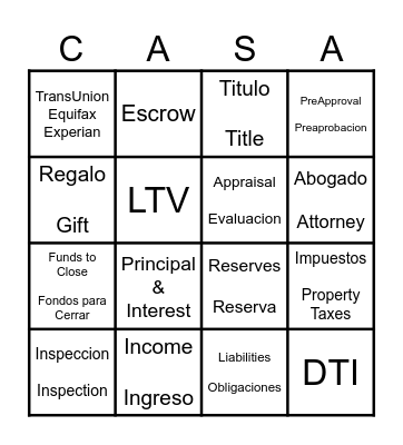 Homebuyer Bingo | Loteria Bingo Card