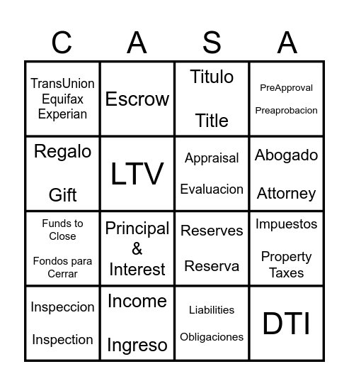 Homebuyer Bingo | Loteria Bingo Card