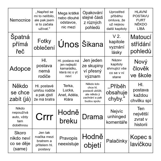 average wattpad experience Bingo Card