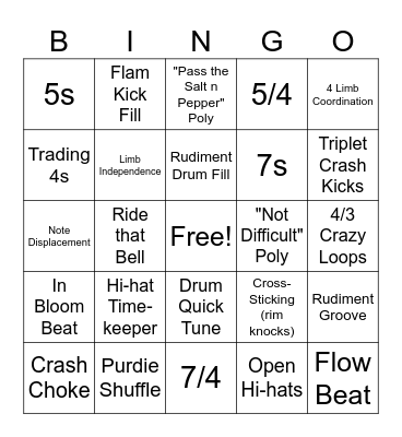 Drum Skills Bingo Card