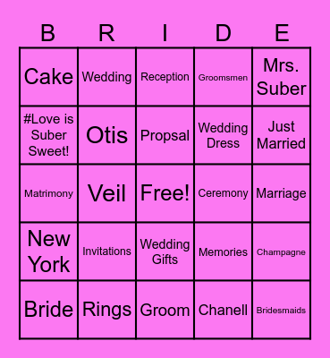 Chanell's Bridal Shower Bingo Card