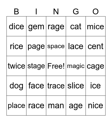 Soft C and Soft G Bingo Card