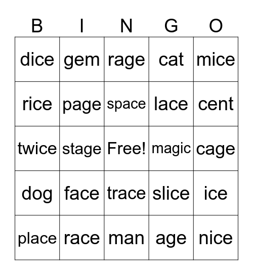 Soft C and Soft G Bingo Card