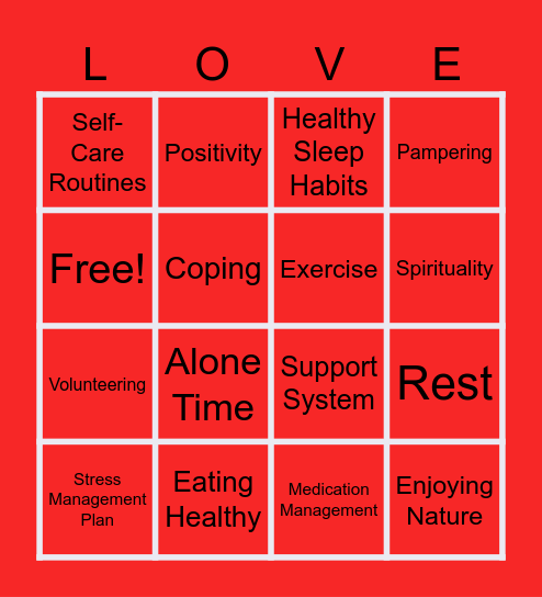 Self-Love Bingo Card