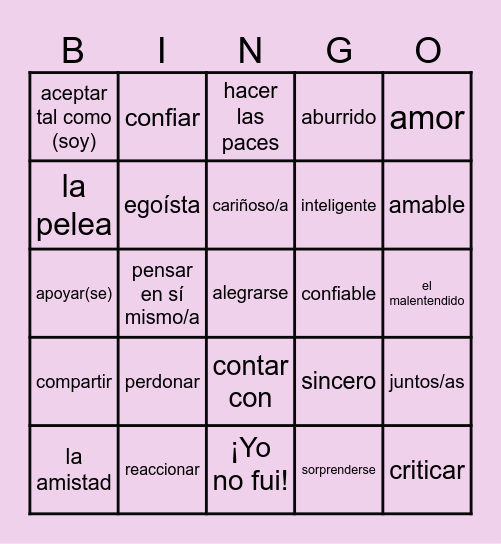 La Amistad Bingo Card