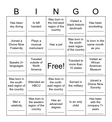 BXN Black Renaissance Gala - Ice Breaker Bingo Card