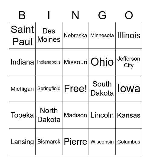 Midwest Region Bingo Card