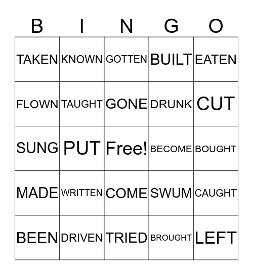 PAST PARTICIPLE Bingo Card
