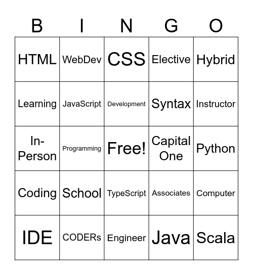 CODERs Conference BINGO Card