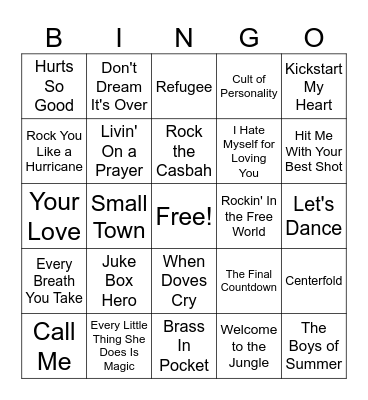 80's Rock Bingo Card