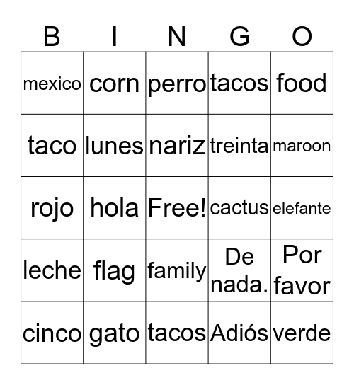 Untitled Bingo Card