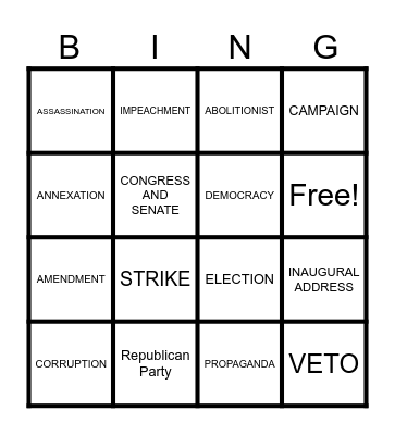 VOCABULARY ABOUT PRESIDENTS Bingo Card