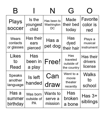 Get to Know You Bingo Card