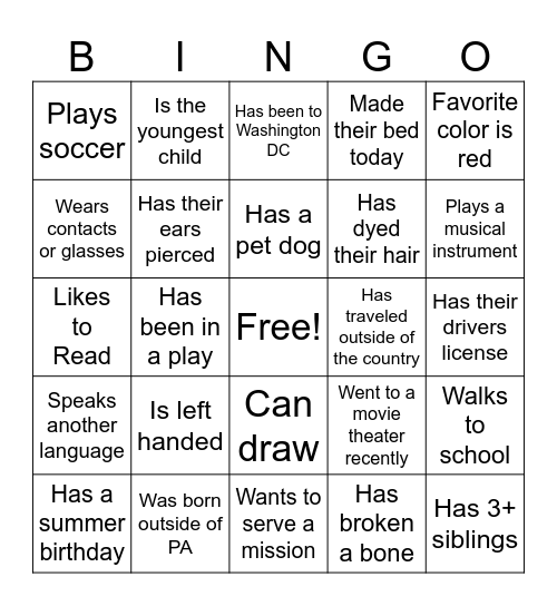 Get to Know You Bingo Card
