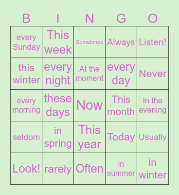 Present Simple vs Present Continuous Bingo Card