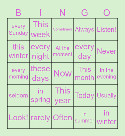 Present Simple vs Present Continuous Bingo Card