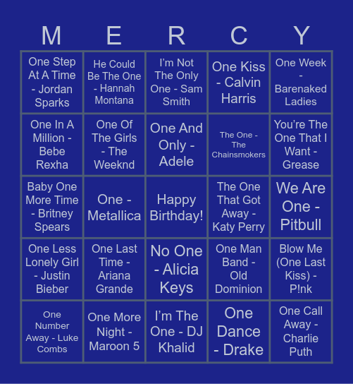 Songs With “One” In The Title Bingo Card