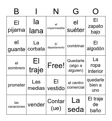 La Loteria: La Ropa 2 Bingo Card
