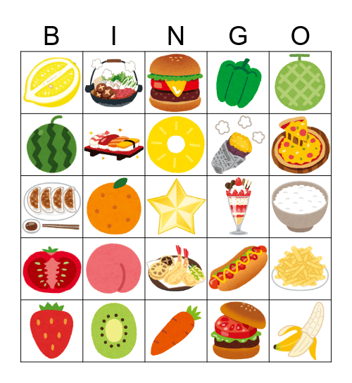 Fruit, Vegetables, Amer/Japan Foods Bingo Card