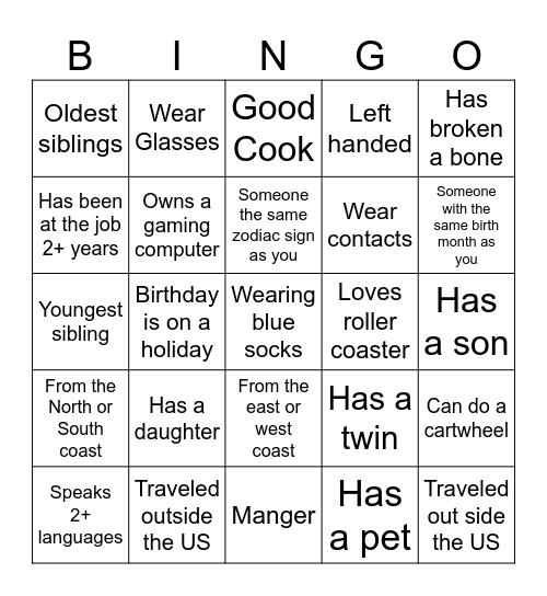 Who On My Team Bingo Card