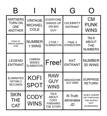 2024 MEN'S ROYAL RUMBLE Bingo Card