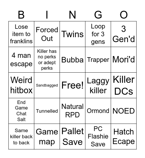 DBD BINGOUR Bingo Card