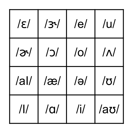 Phonetics - Vowels Bingo Card