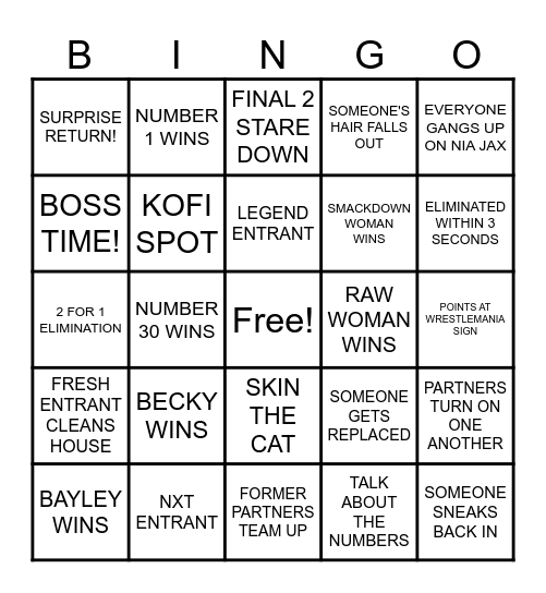 2024 WOMEN'S ROYAL RUMBLE Bingo Card