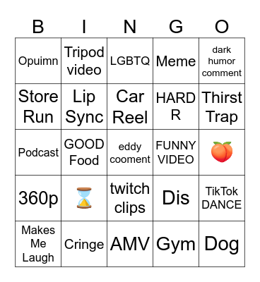 instagram reel bingo Card