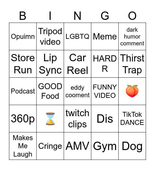 instagram reel bingo Card