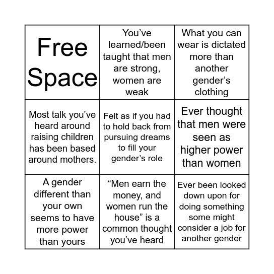 Patriarchy Bingo Card