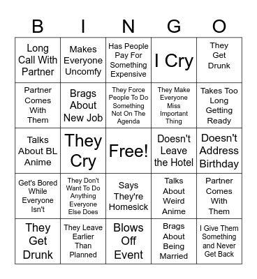 Trip Bingo Card