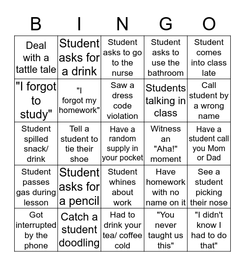 TEACHER BINGO!  Bingo Card