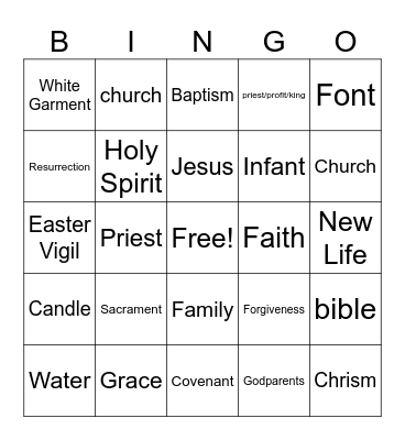 Baptism Bingo Card