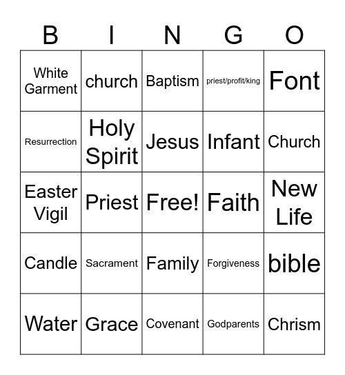 Baptism Bingo Card