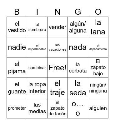 La Loteria - La ropa Bingo Card