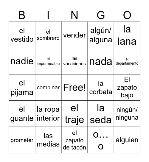 La Loteria - La ropa Bingo Card