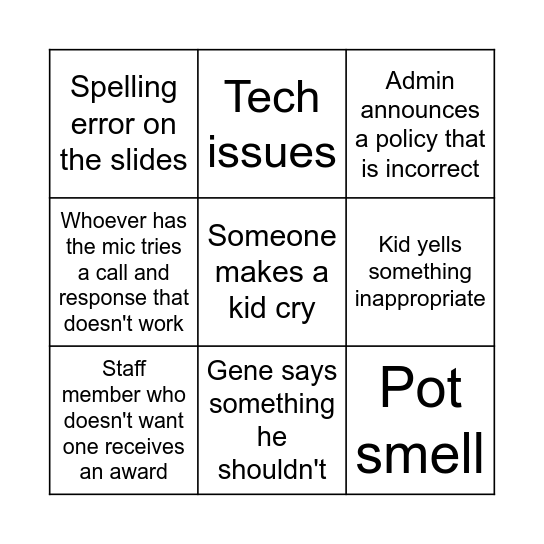 Class Meeting Bingo Card