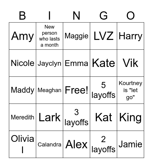 Who leaves next? Bingo Card