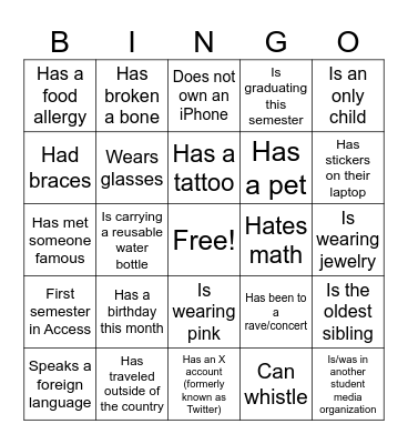 Find someone who… Bingo Card