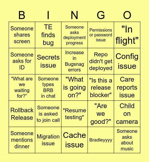 Release Bingo Card