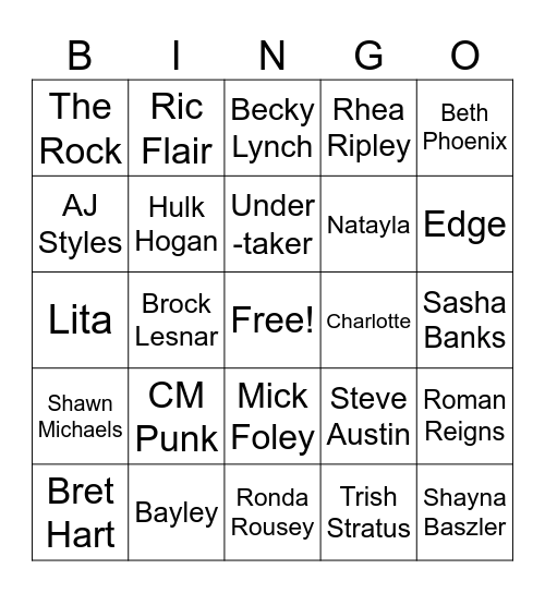 Pro Wrestling Bingo Card