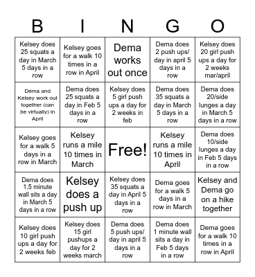 February, March, April Bingo Card