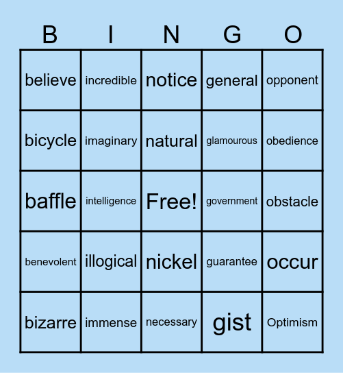 WORD BINGO Card