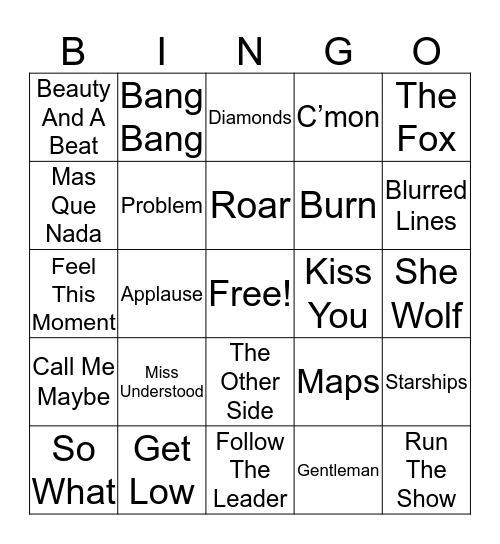 Just Dance Bingo Card