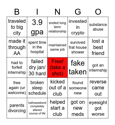 lindsay junior year bingo Card